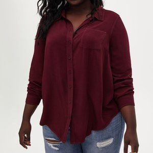 Torrid Lizzie Button Up Long Sleeve Shirt Maroon Burgundy Plus Size 3 Collared